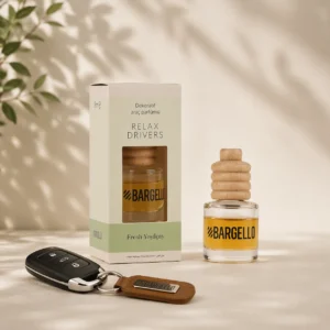 Relax Drivers Bargello parfum voiture Green Tea 8 ml avec flacon en verre, bouchon en bois et coffret vert